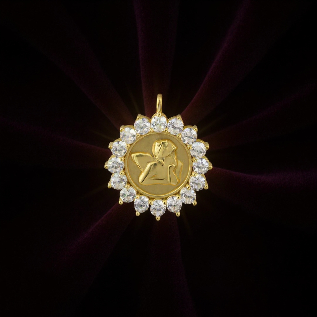 Angel Madonna Sixtina medal: 925 sterling silver 18 kt gold plated with zirconias