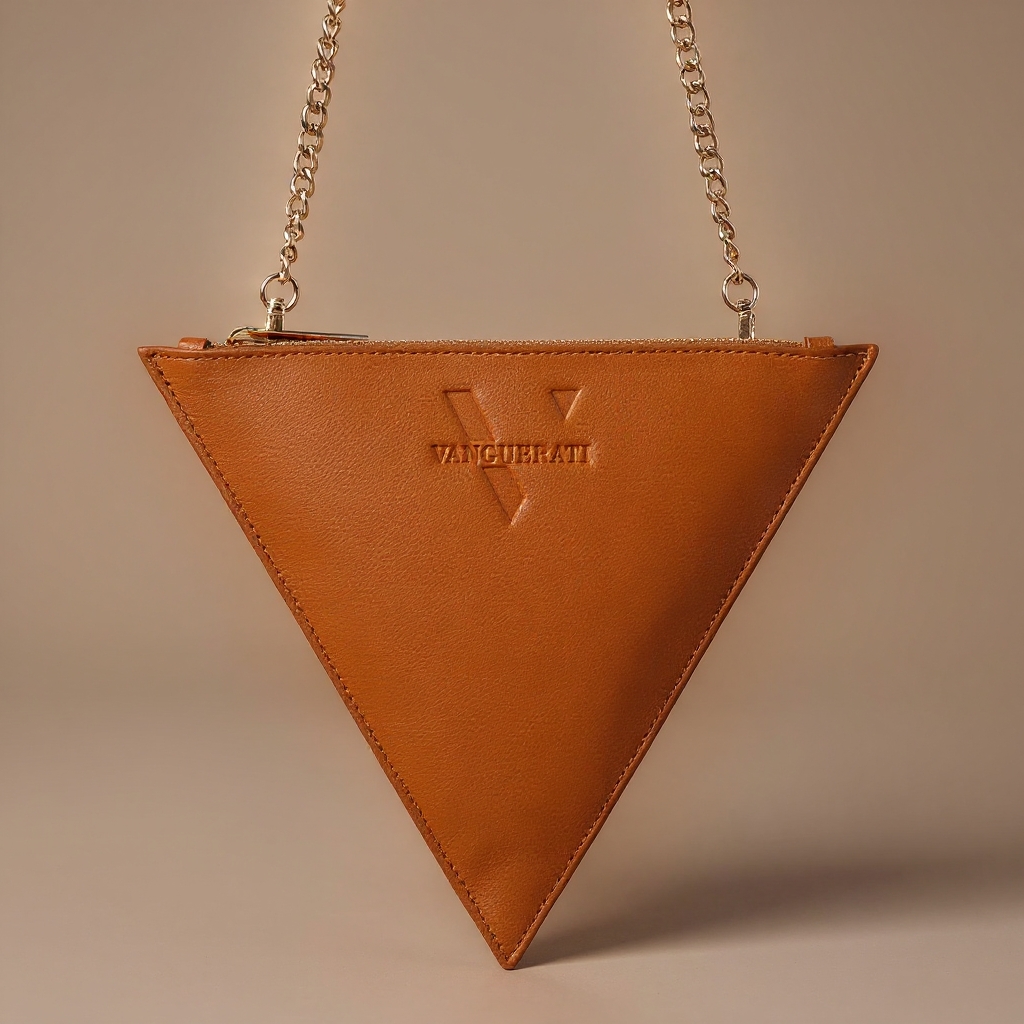 Triangular camel leather bag