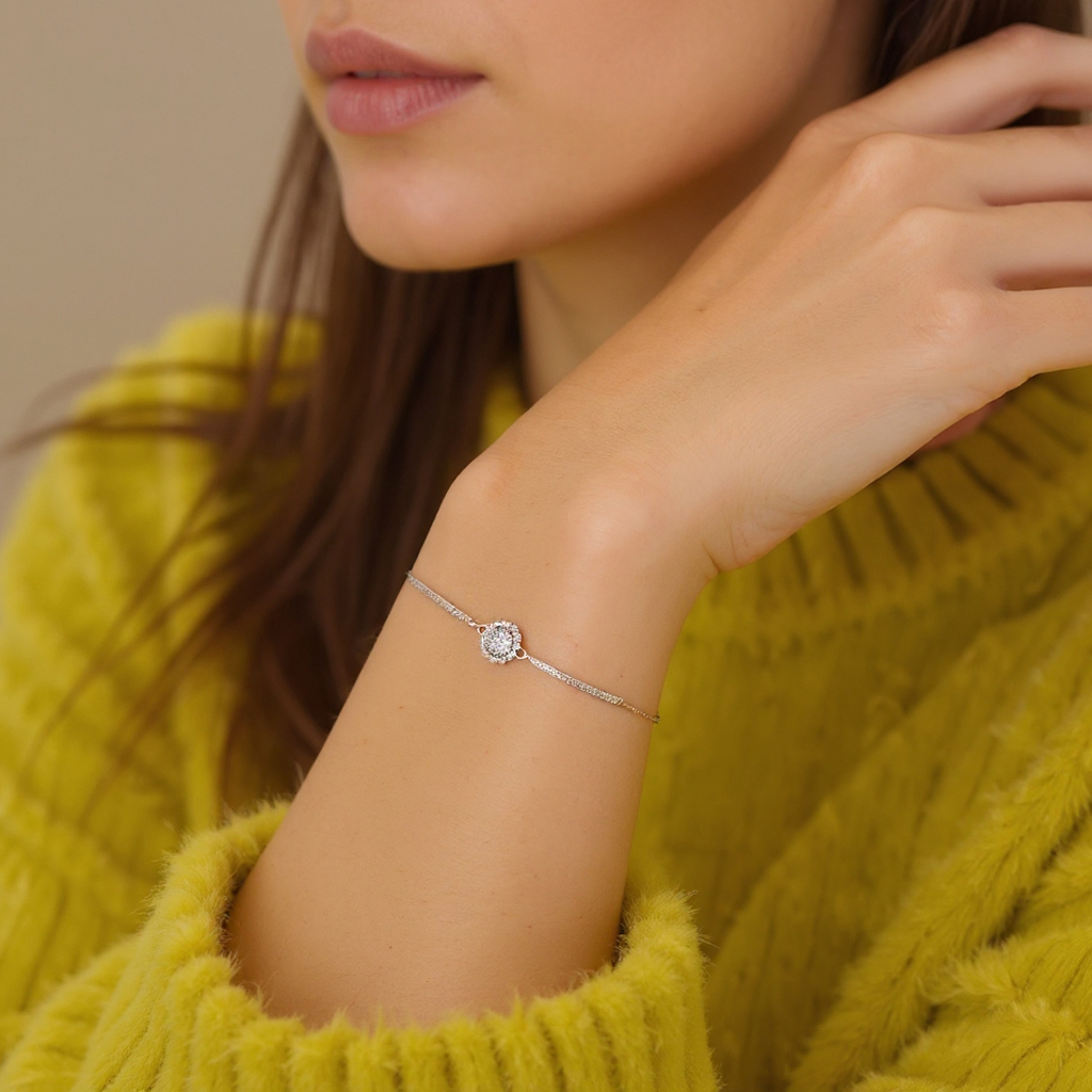 Rosette bracelet: 925 sterling silver with zirconias