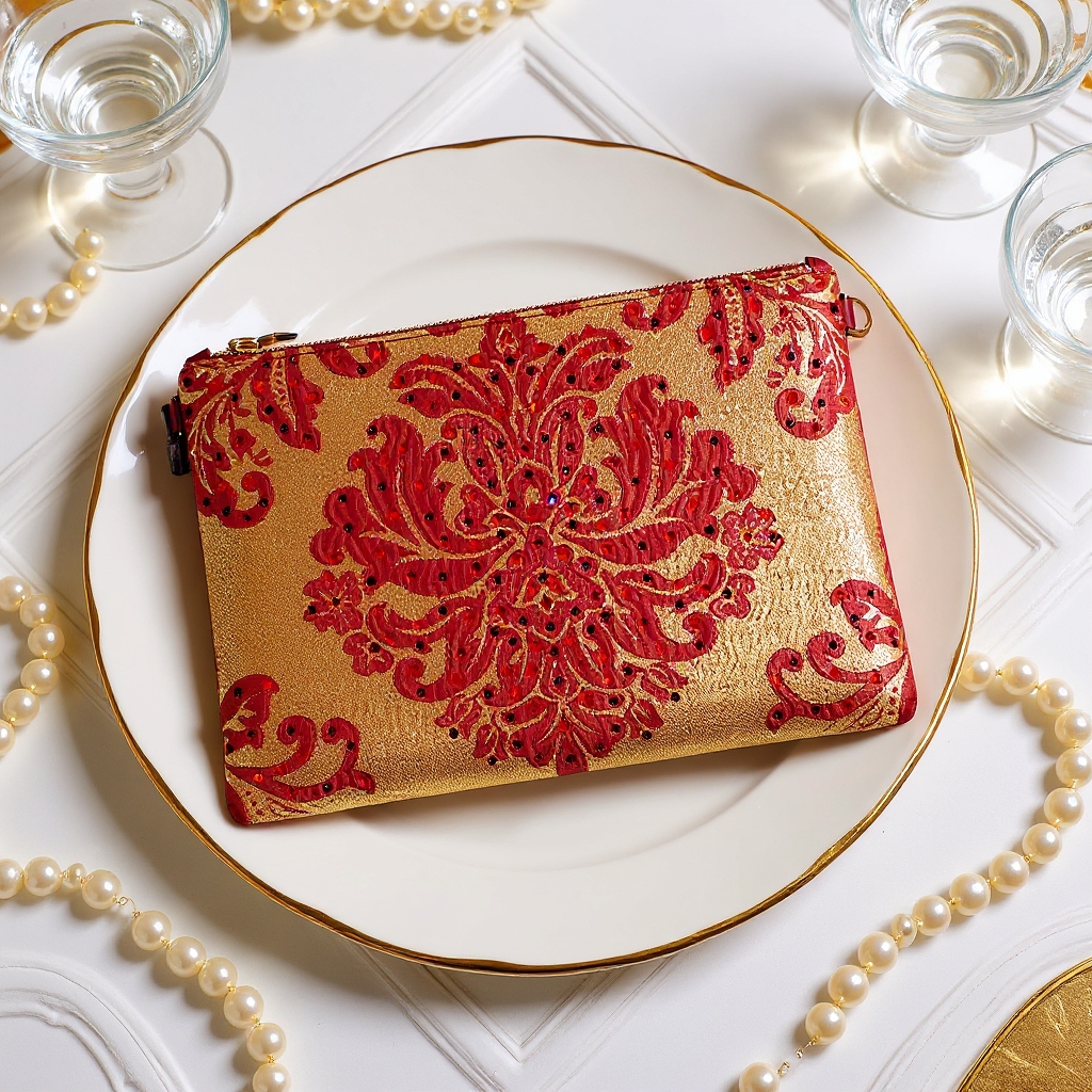 Fallera Champagne red leather bag with Swarovski