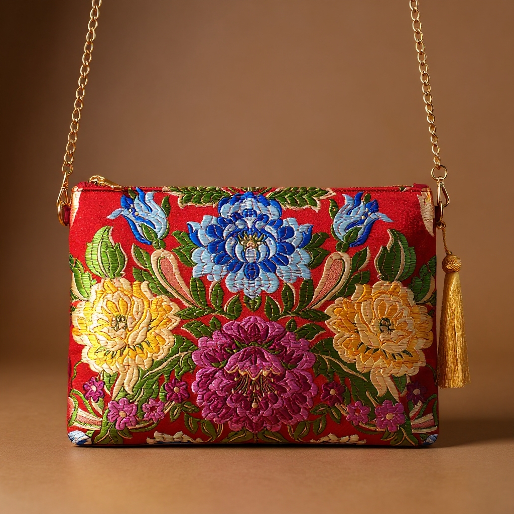 Fallera big flowers leather bag