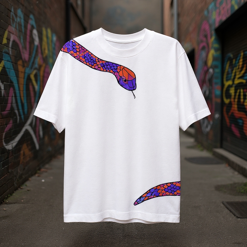 Snake white hand-painted T-shirt