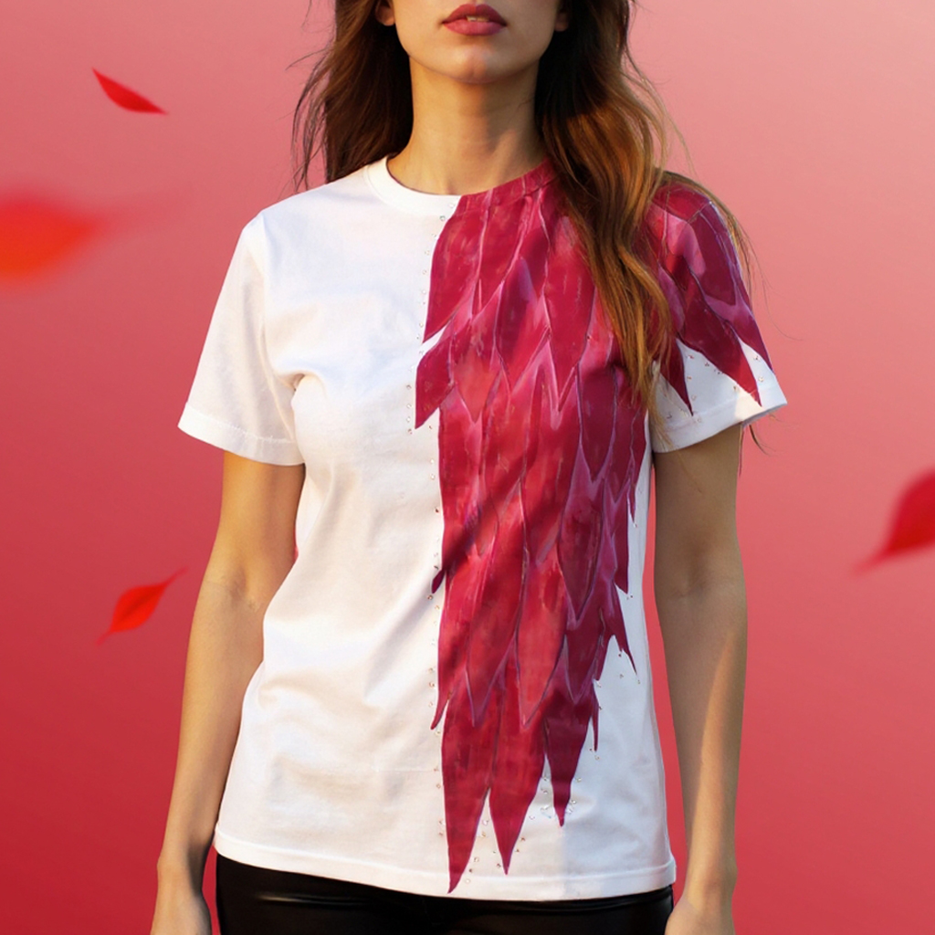 Pink angel wing hand-painted T-shirt