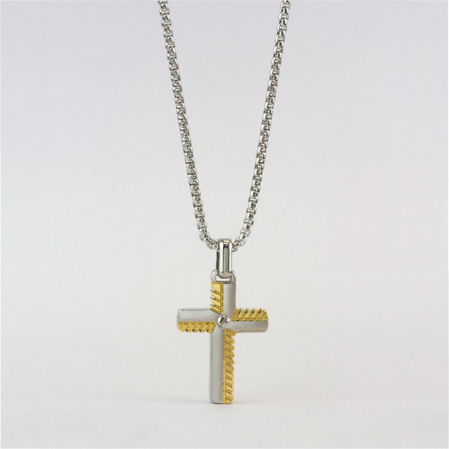 Two-Tone Cross Necklace: Stainless Steel