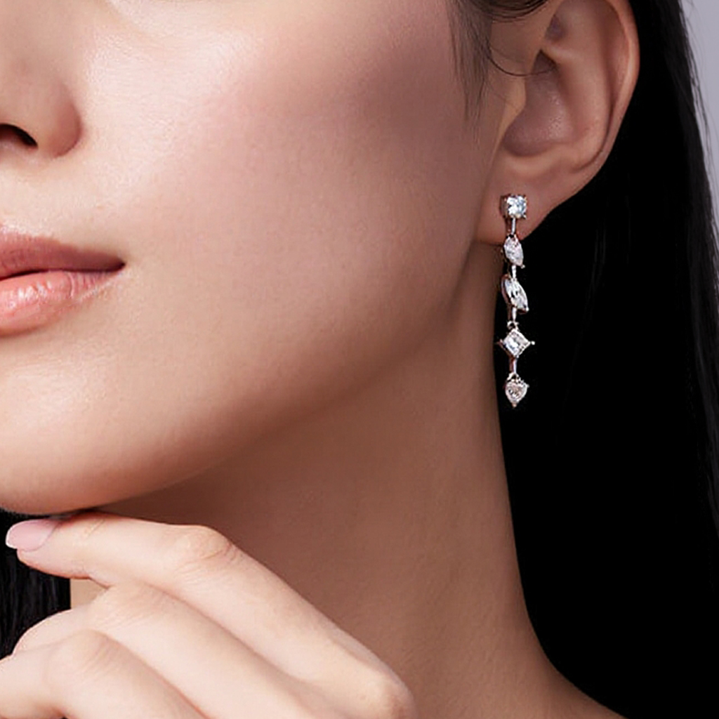 Multi-Shape Moissanite drop earrings: GRA certified 925 sterling silver