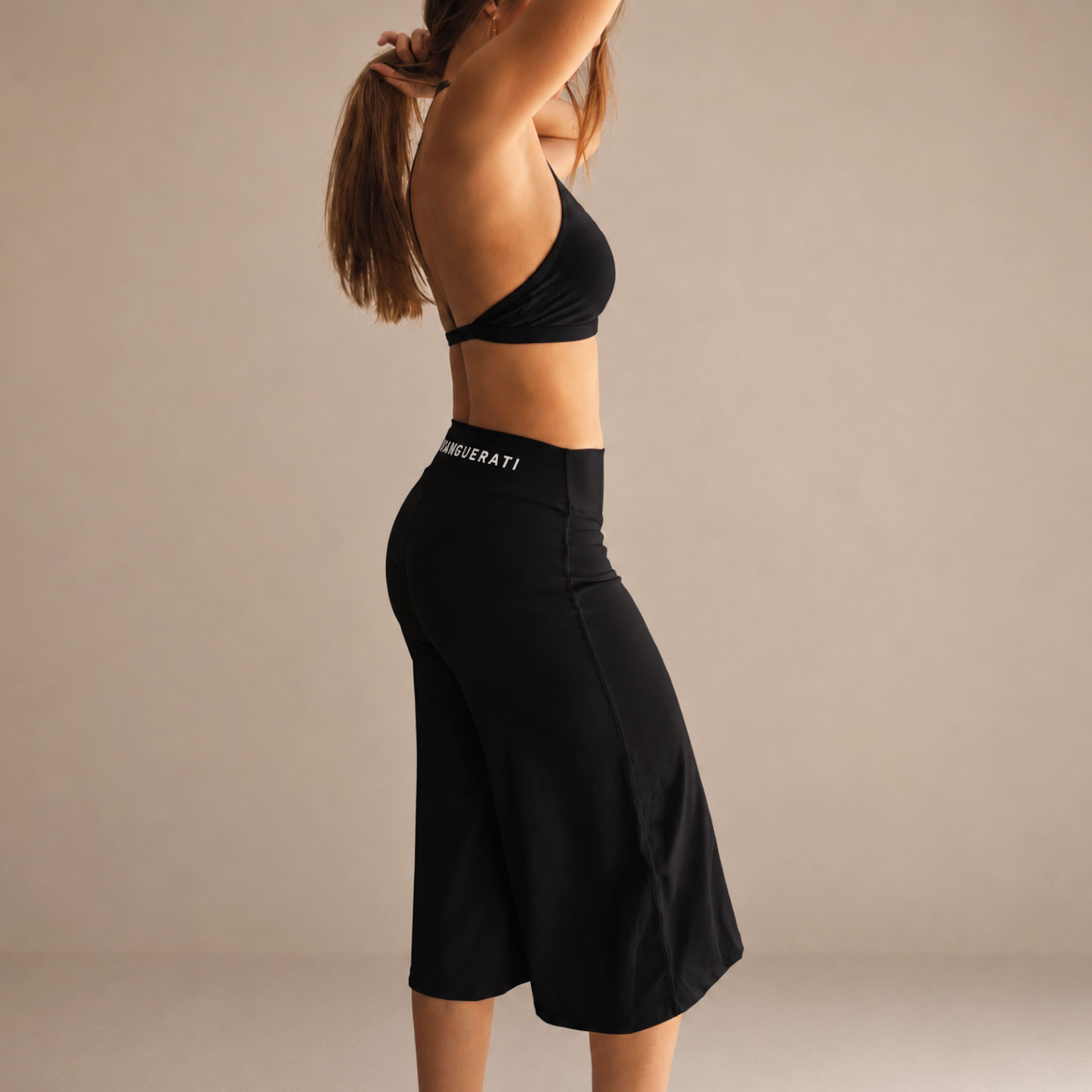 2-Piece Halter & Wide-Leg Cropped Set | Premium black