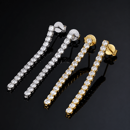 Moissanite Tennis Drop Earrings | Gold plated 925 Sterling Silver