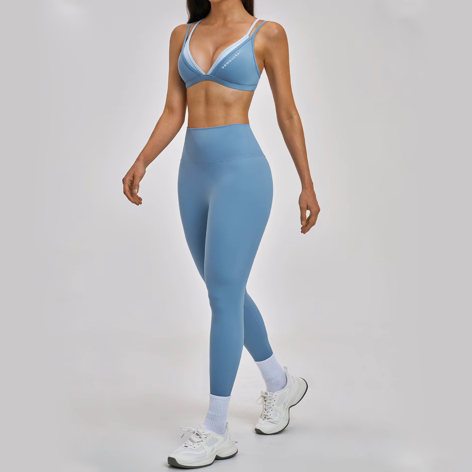 Contrast Sports Bra & High Waist Glute Lifting Leggings | Sky blue