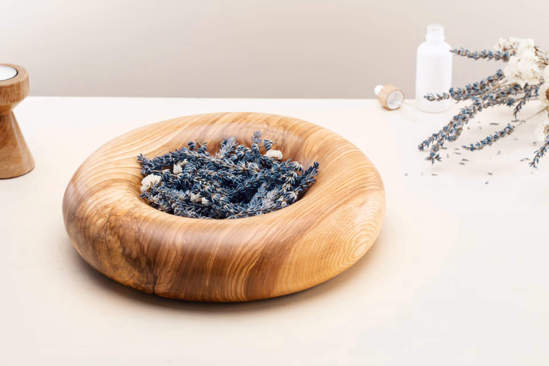 Twyrrl sandblasted oak bowl styled in a Scandinavian interior by Anonymia, close-up view