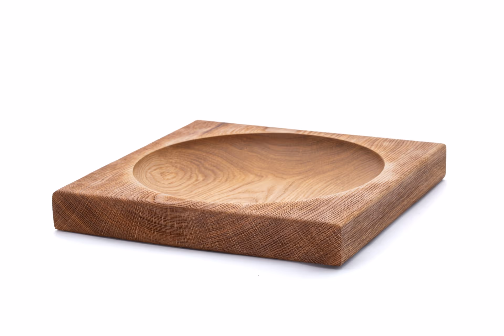 Assortment of oiled oak bowls, trays and boxes by Anonymia