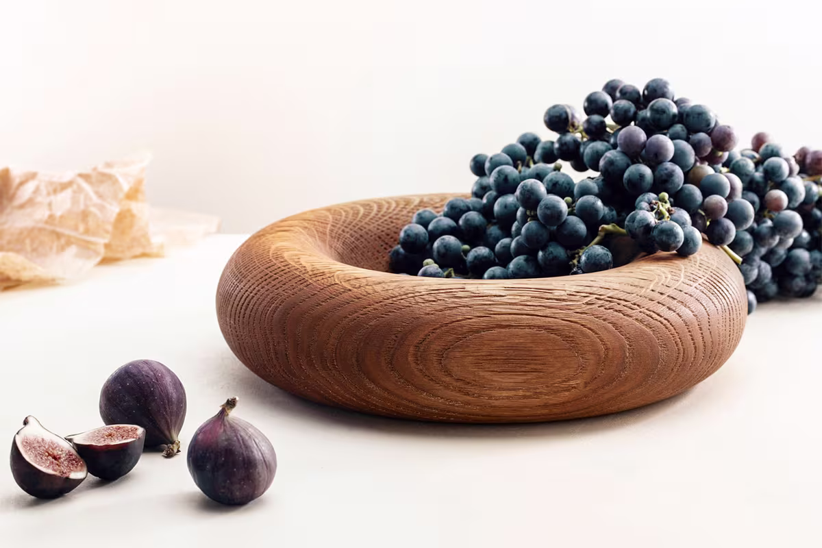 Oiled oak Twyrrl bowl with grapes and figs