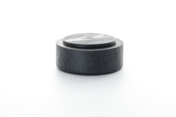 Animated close-up of yakisugi wood finish by Anonymia