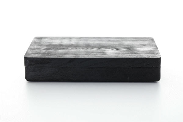 Animated close-up of yakisugi wood finish by Anonymia, close-up view