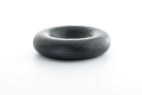 Animated close-up of yakisugi wood finish by Anonymia, gallery image
