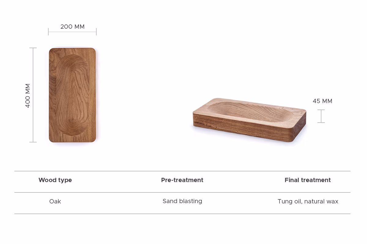 Chif sandblasted oak multipurpose tray handcrafted by Anonymia for the home