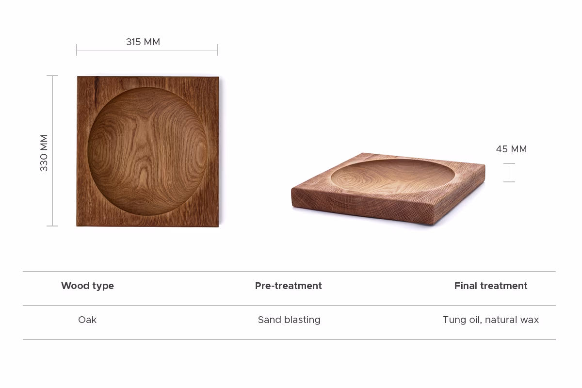 Flit sandblasted oak flat plate, handmade by Anonymia in Copenhagen