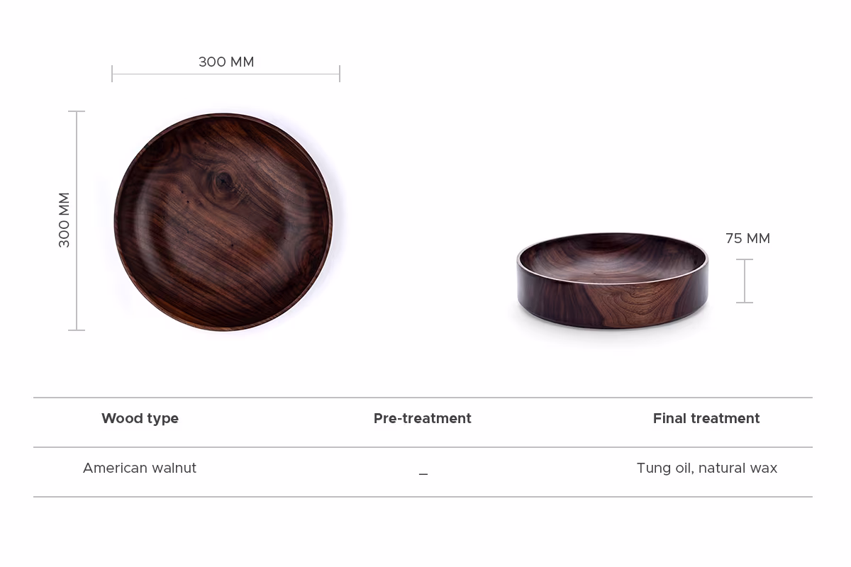 Dungk walnut minimalist bowl handcrafted by Anonymia for the home, close-up view