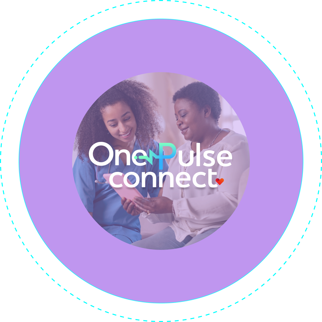 OnePulse Connect logo, a doctor and a patient