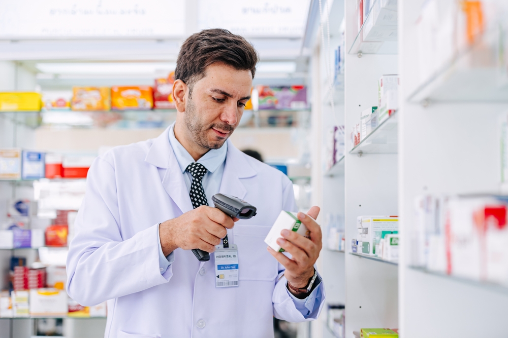 Healthcare provider scanning medication