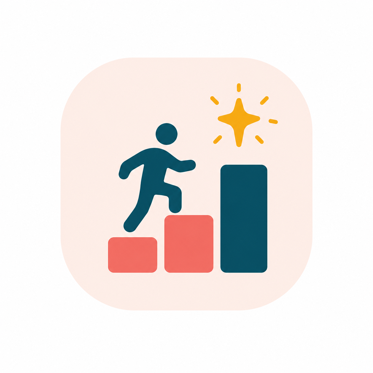 Figure climbing upward steps toward a shining star symbolizing achievement or success.