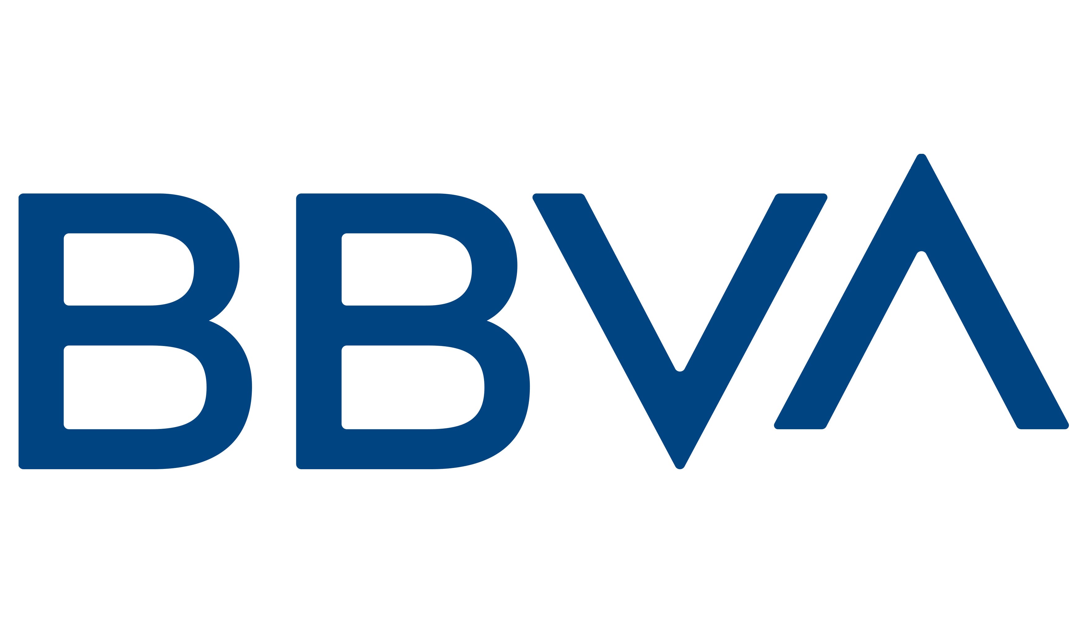 BBVA logo in bold dark blue letters with stylized A on a white background.