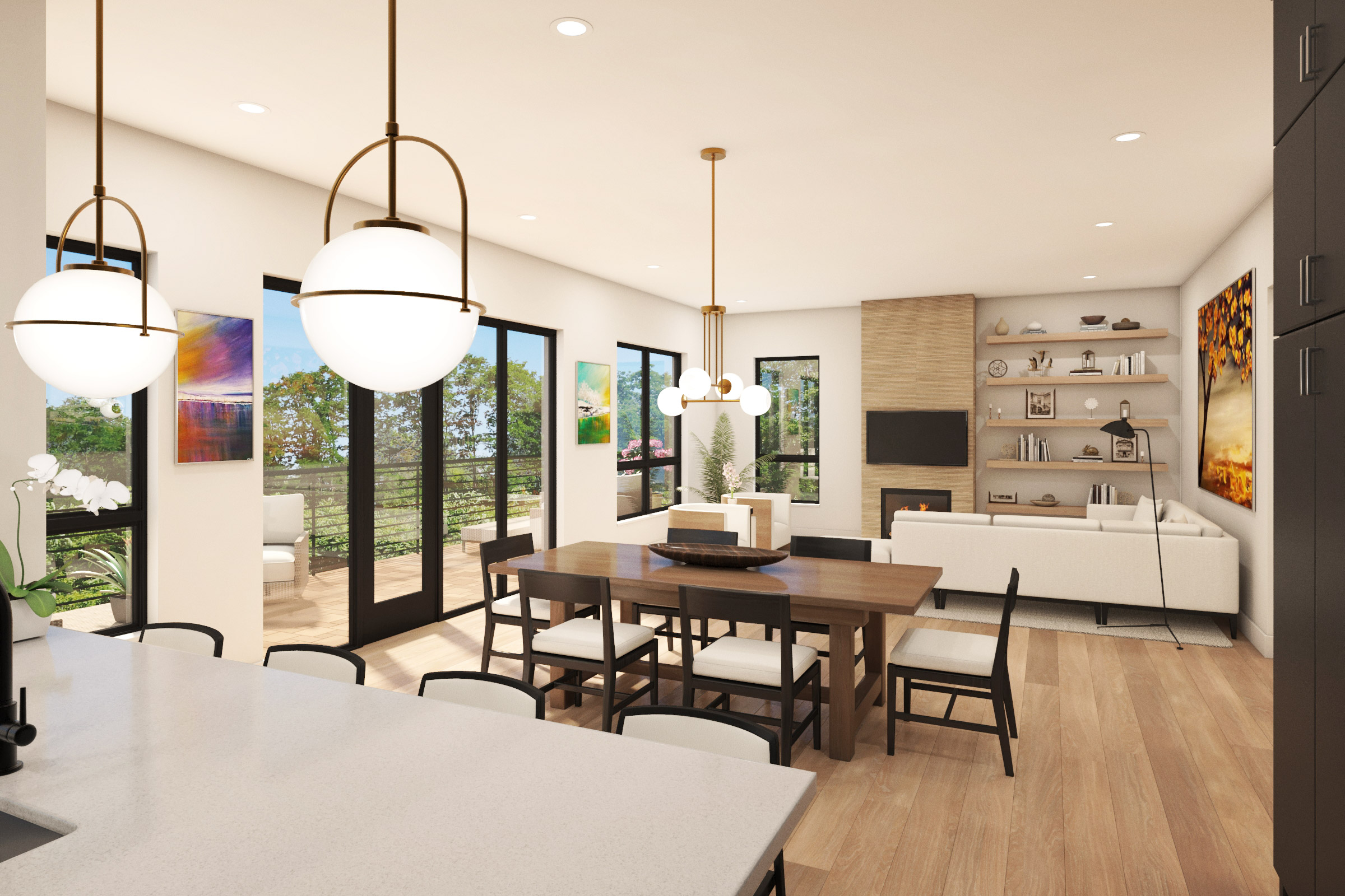 Kitchen and living room rendering