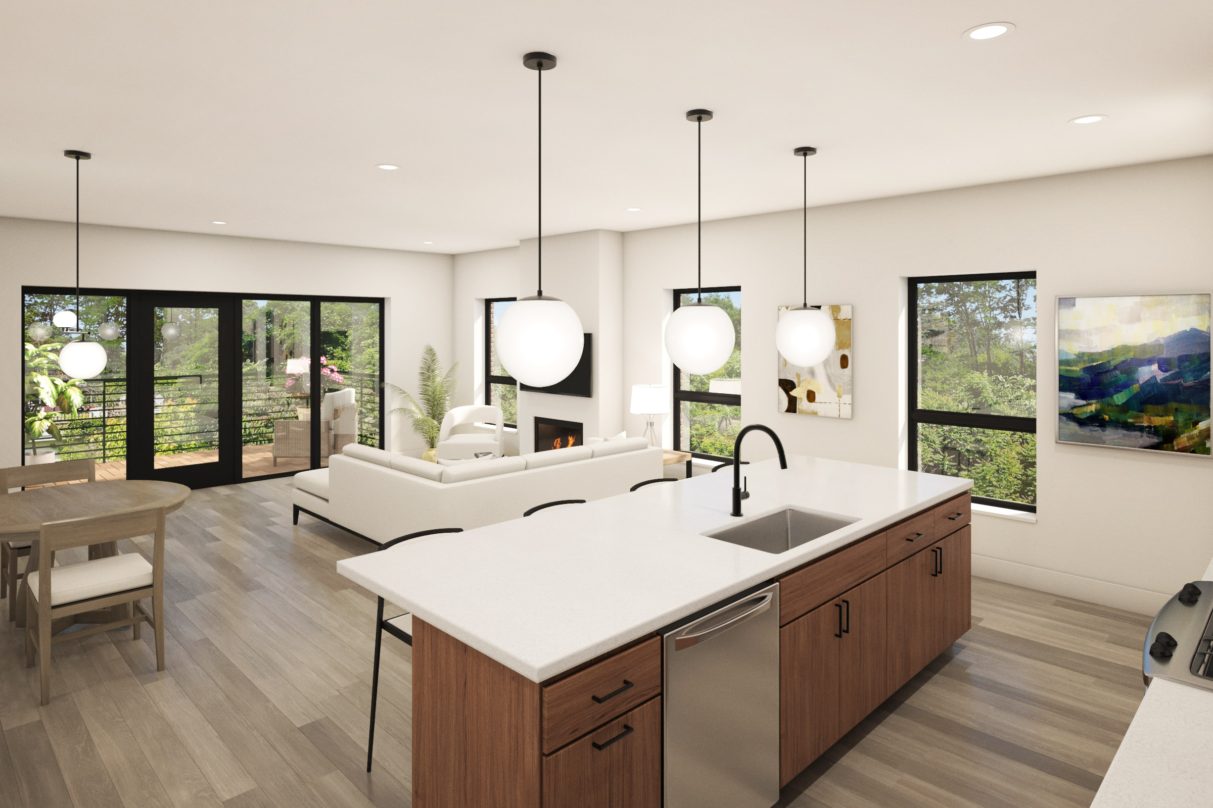 Kitchen and living room rendering