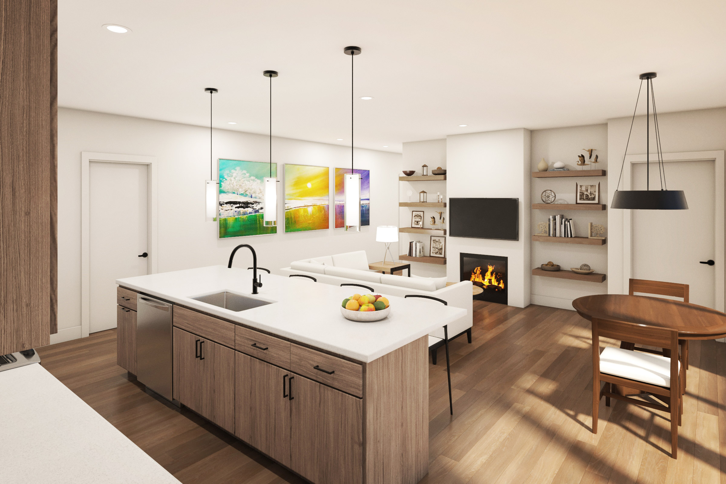 Kitchen and living room rendering