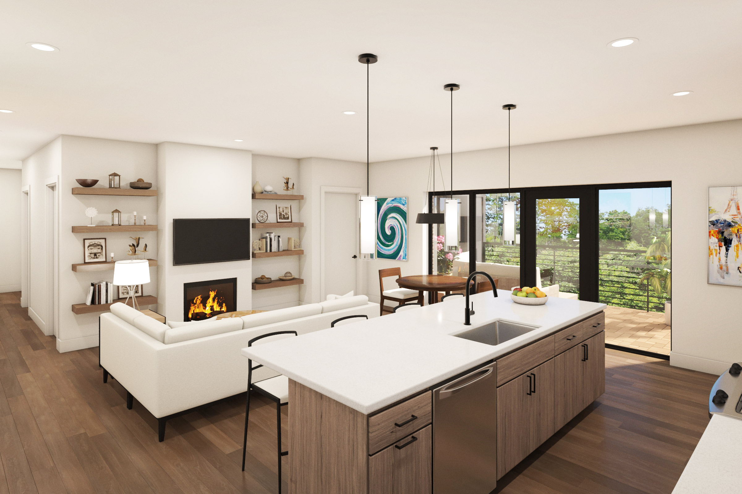 Kitchen and living room rendering