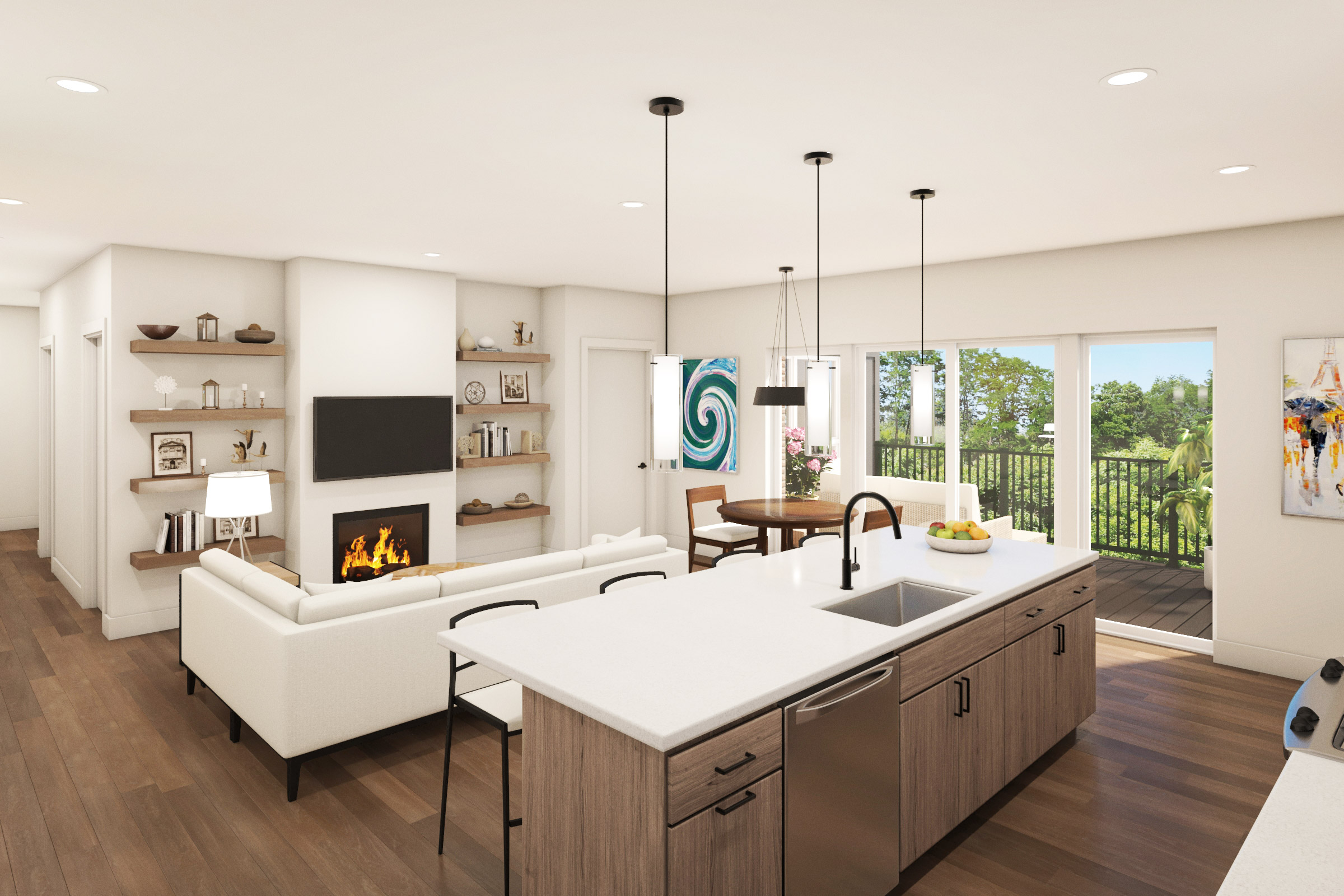 Kitchen and living room rendering