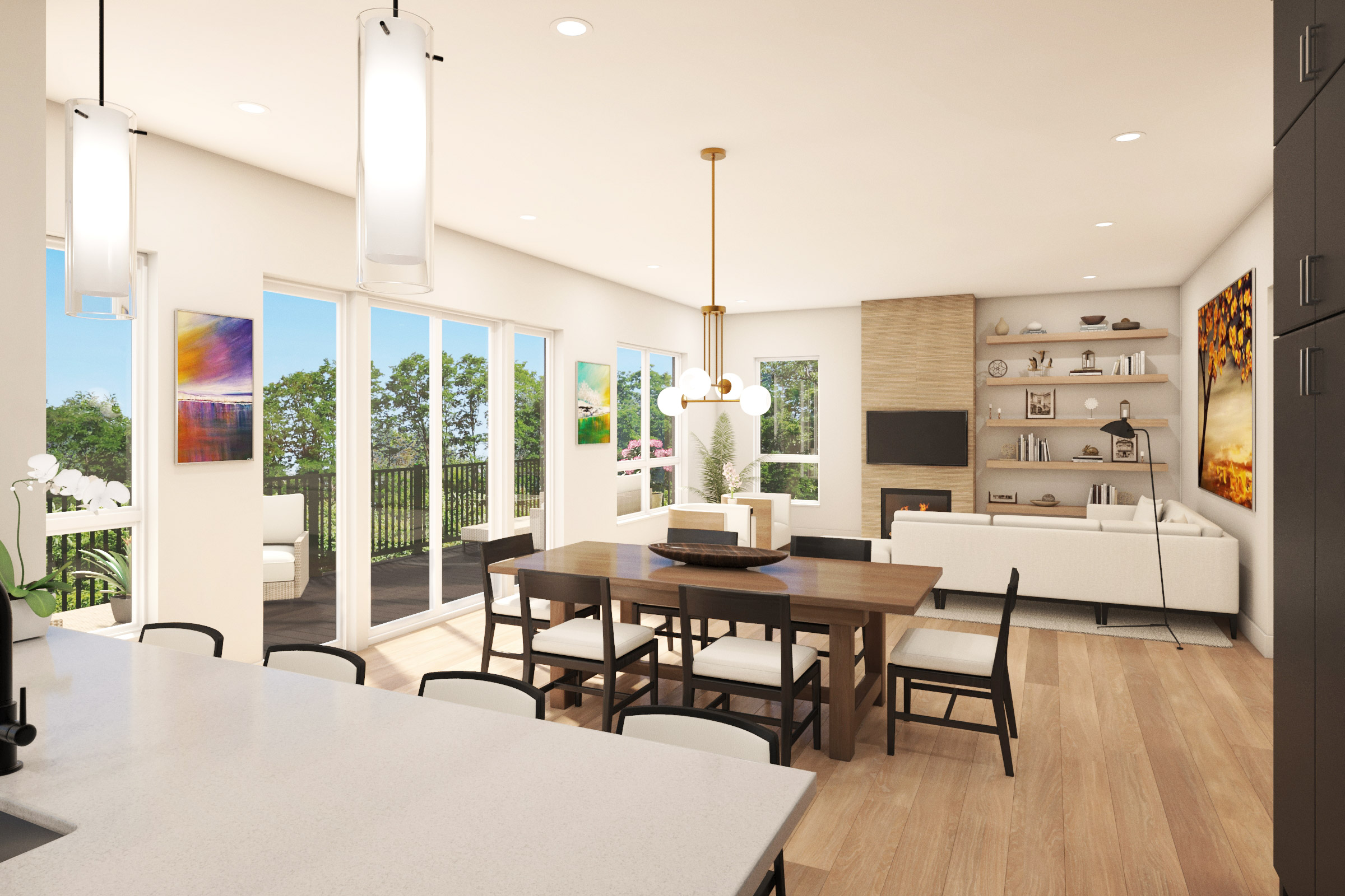 Kitchen and living room rendering