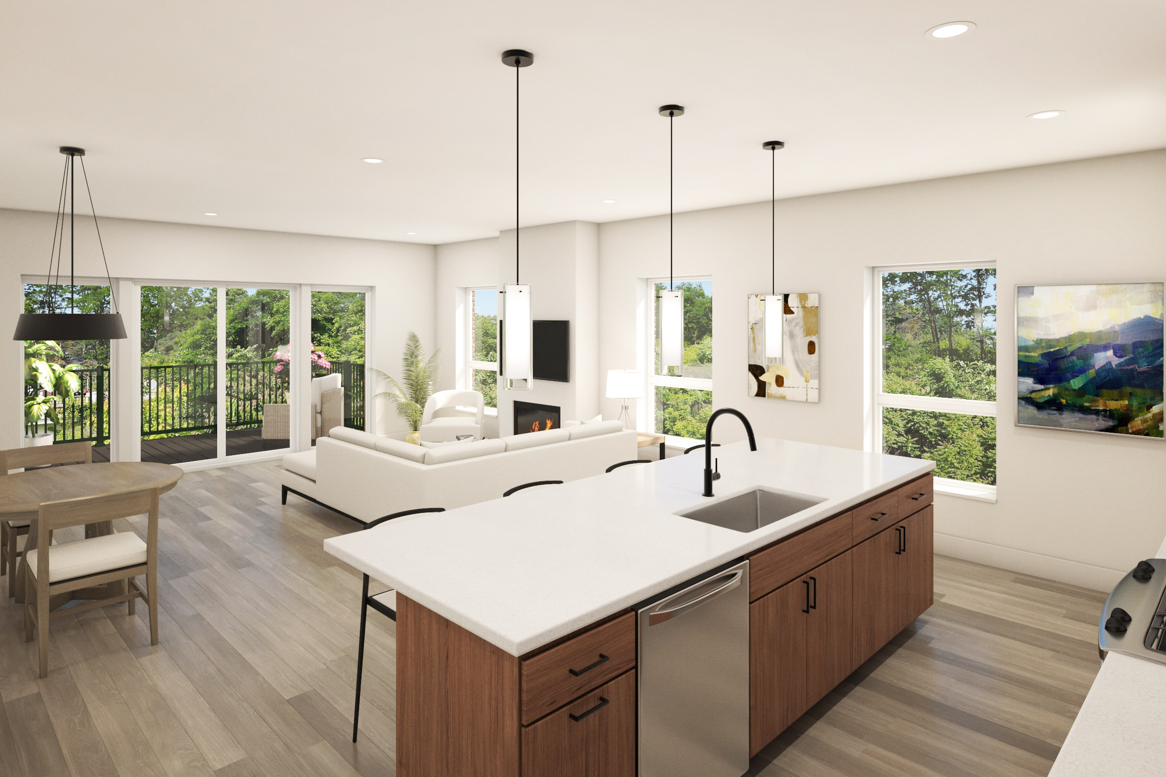 Kitchen and living room rendering