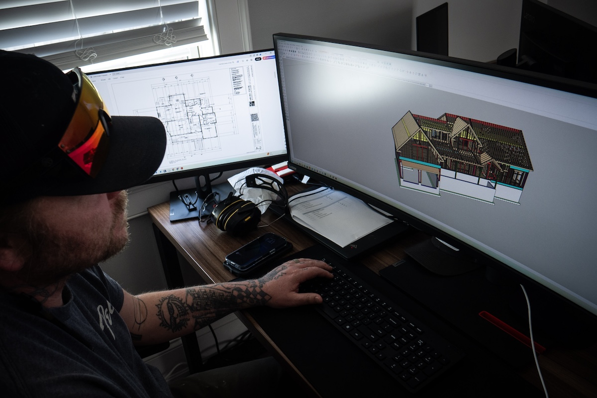 Jim Stokes, BIM Manager and Supervisor at O'Neill Bowes at his desk in the office in Osterville.