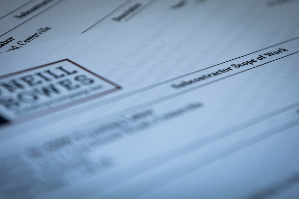 O'Neill Bowes Building Scope of Work document for subcontractors to ensure there are no Scope Gaps.