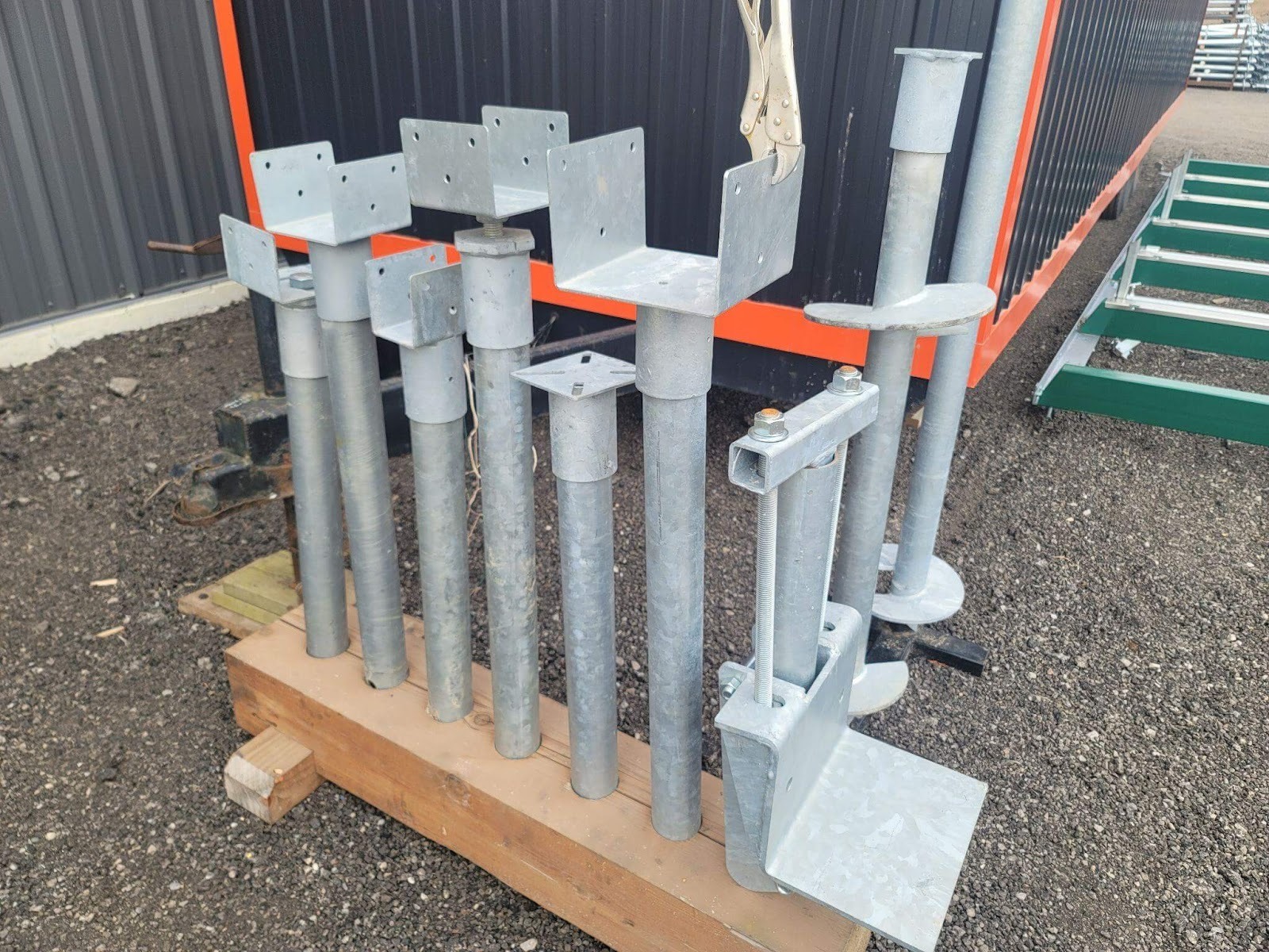 Metal poles on a wooden pallet
