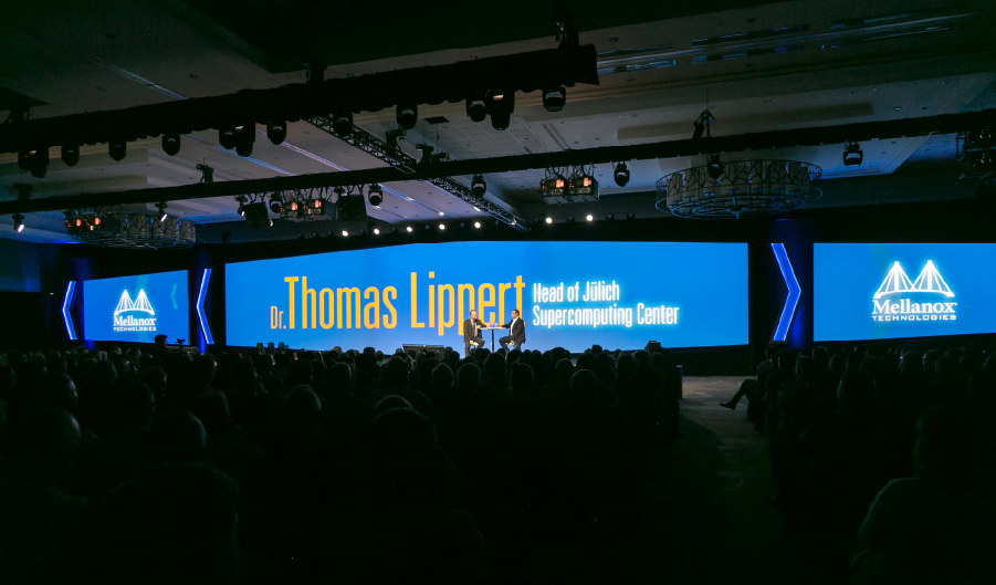 Imprint's custom stage screen introduces a speaker at the Mellanox Conference