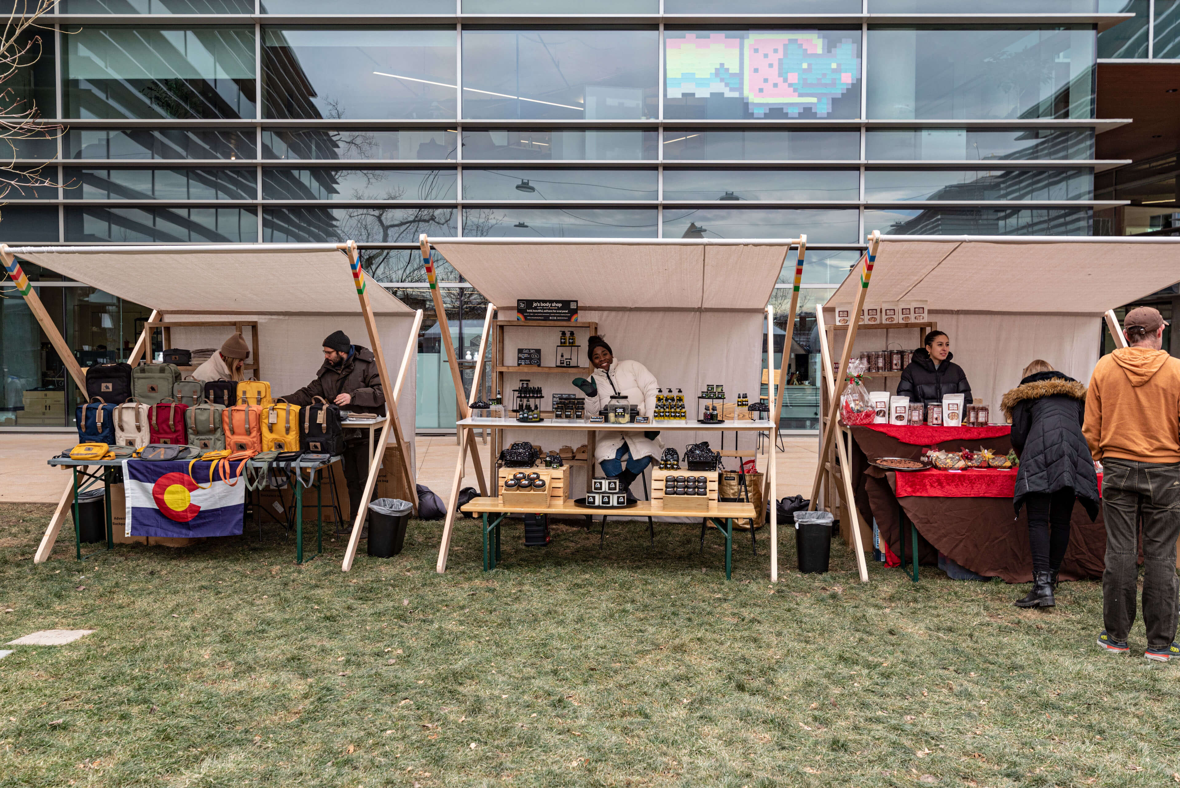 Imprint's holiday market village of vendor tents at the Corporate Holiday Market