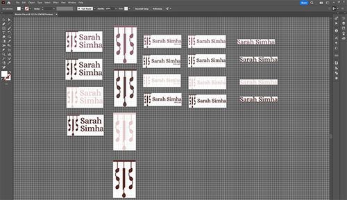 Variation of "Sarah Simha" logo designs on Adobe Illustrator