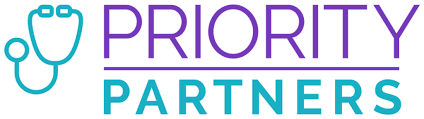 Logo with a stethoscope icon and the text PRIORITY PARTNERS in purple and teal.
