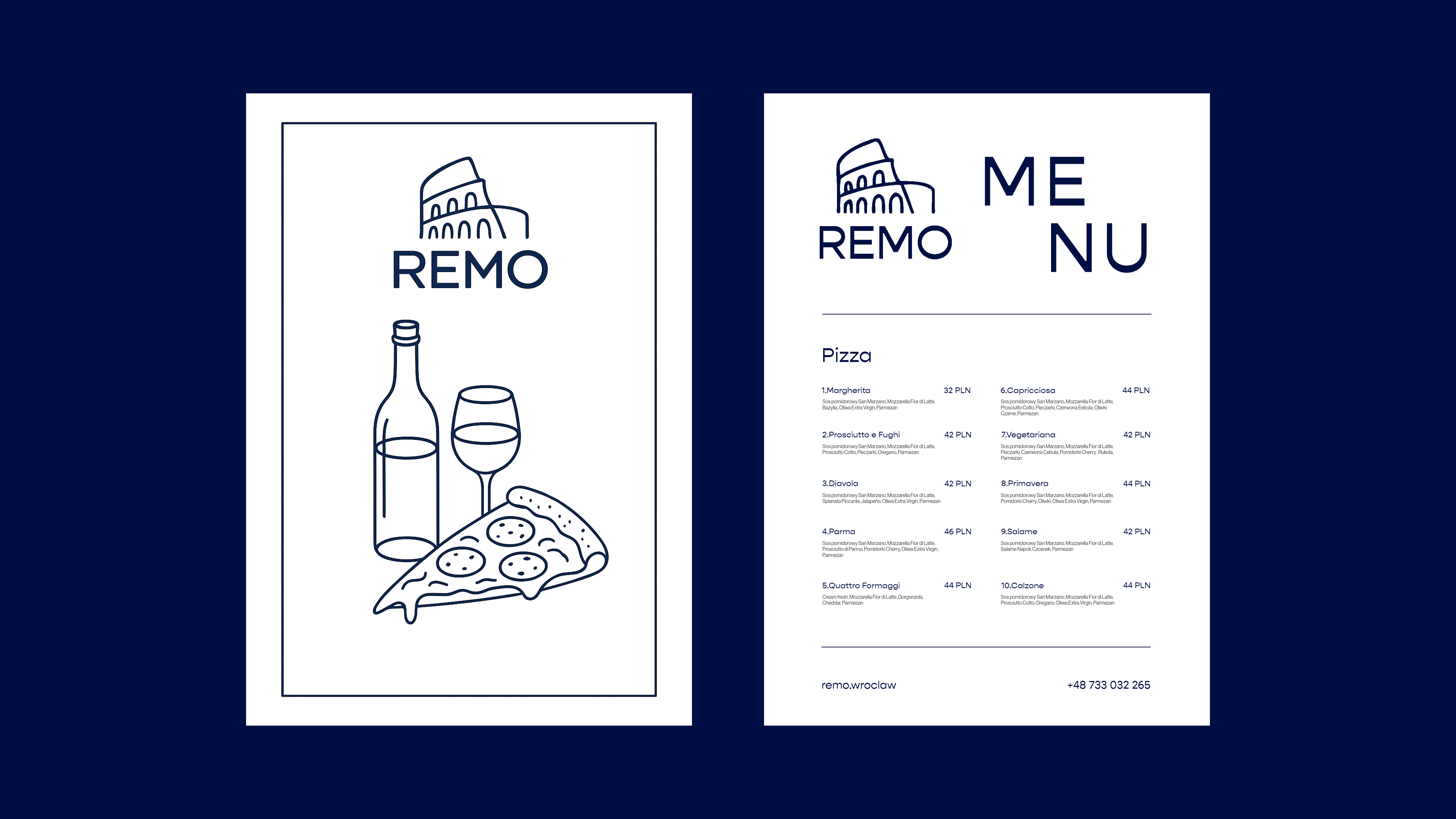 Remo menu mockup – Neapolitan restaurant brand by Recreate