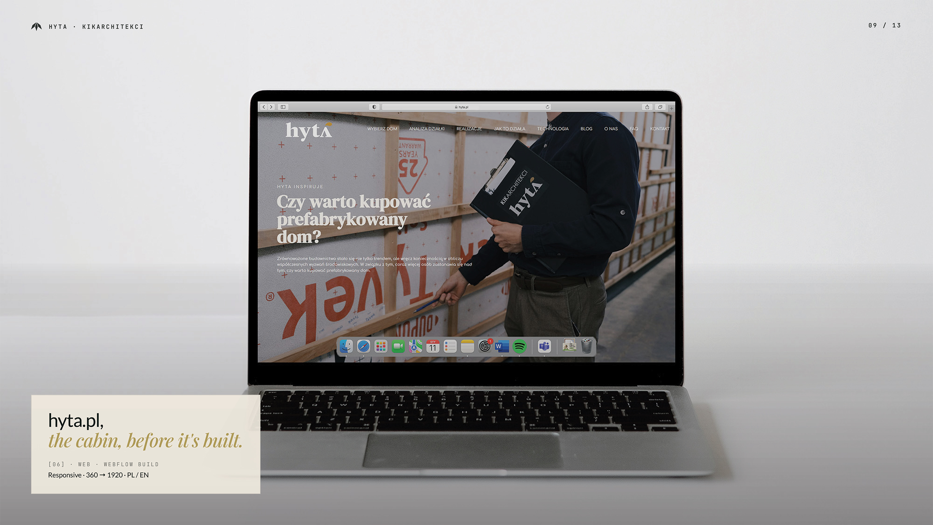 Strona internetowa hyta.pl zbudowana w Webflow przez Recreate — responsywna, dwujęzyczna PL/EN, z konfiguratorem domów prefabrykowanych i blogiem