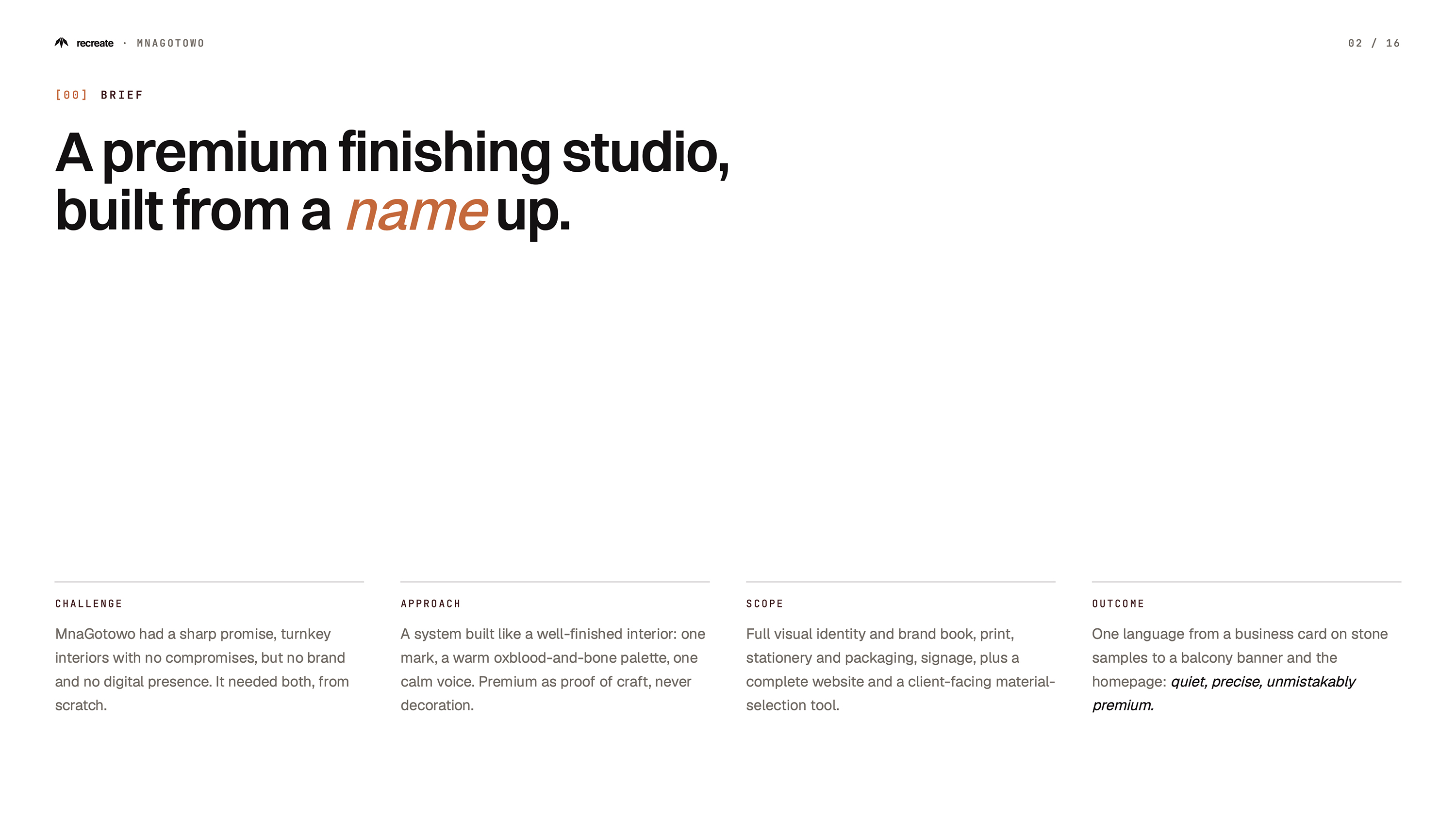 MnaGotowo branding brief — challenge, approach, scope and outcome for premium interior finishing studio