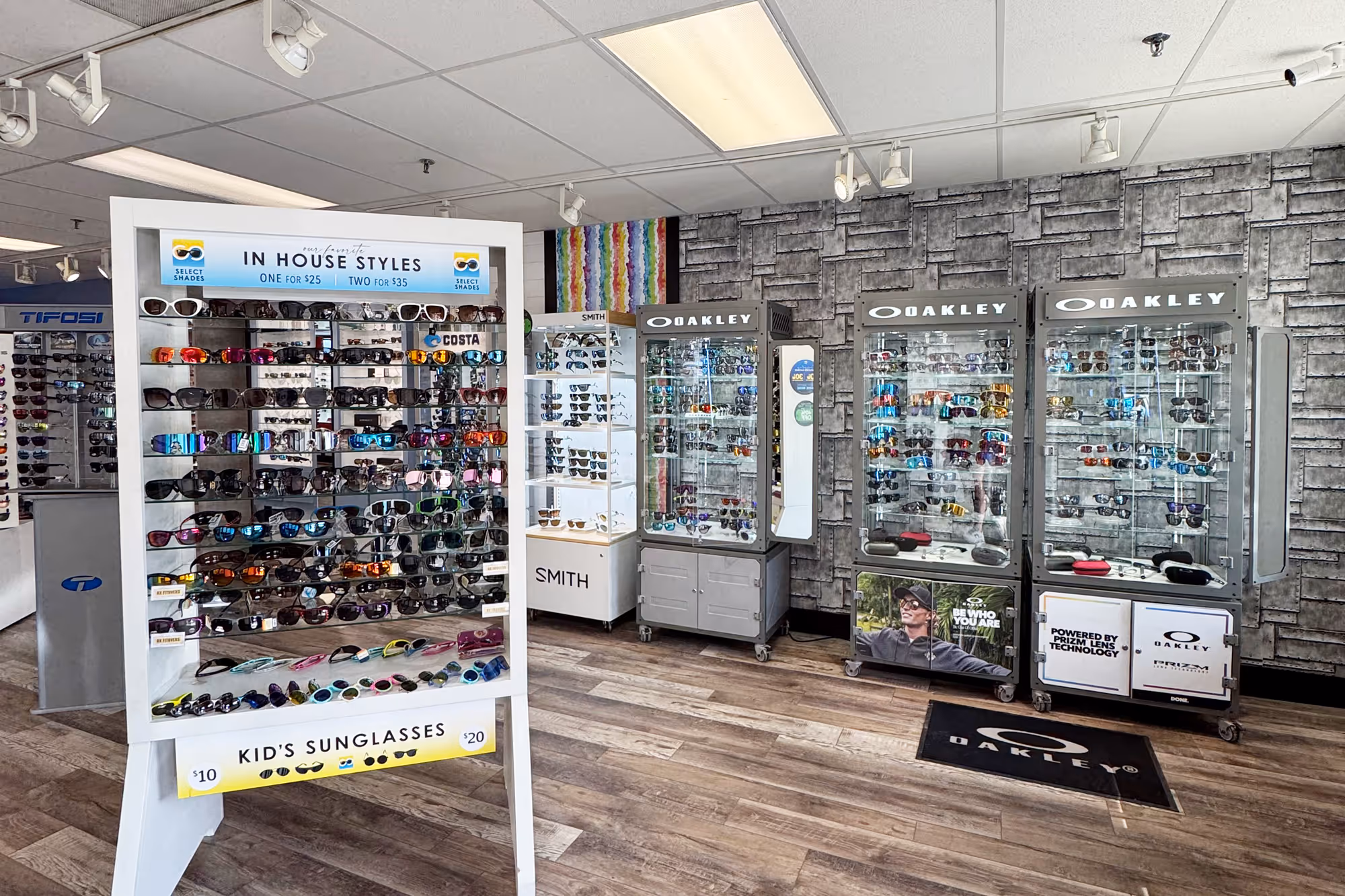 Oakley Sunglasses on display at Select Shades Sunglass Outlet in Lake George, NY near Six Flags.