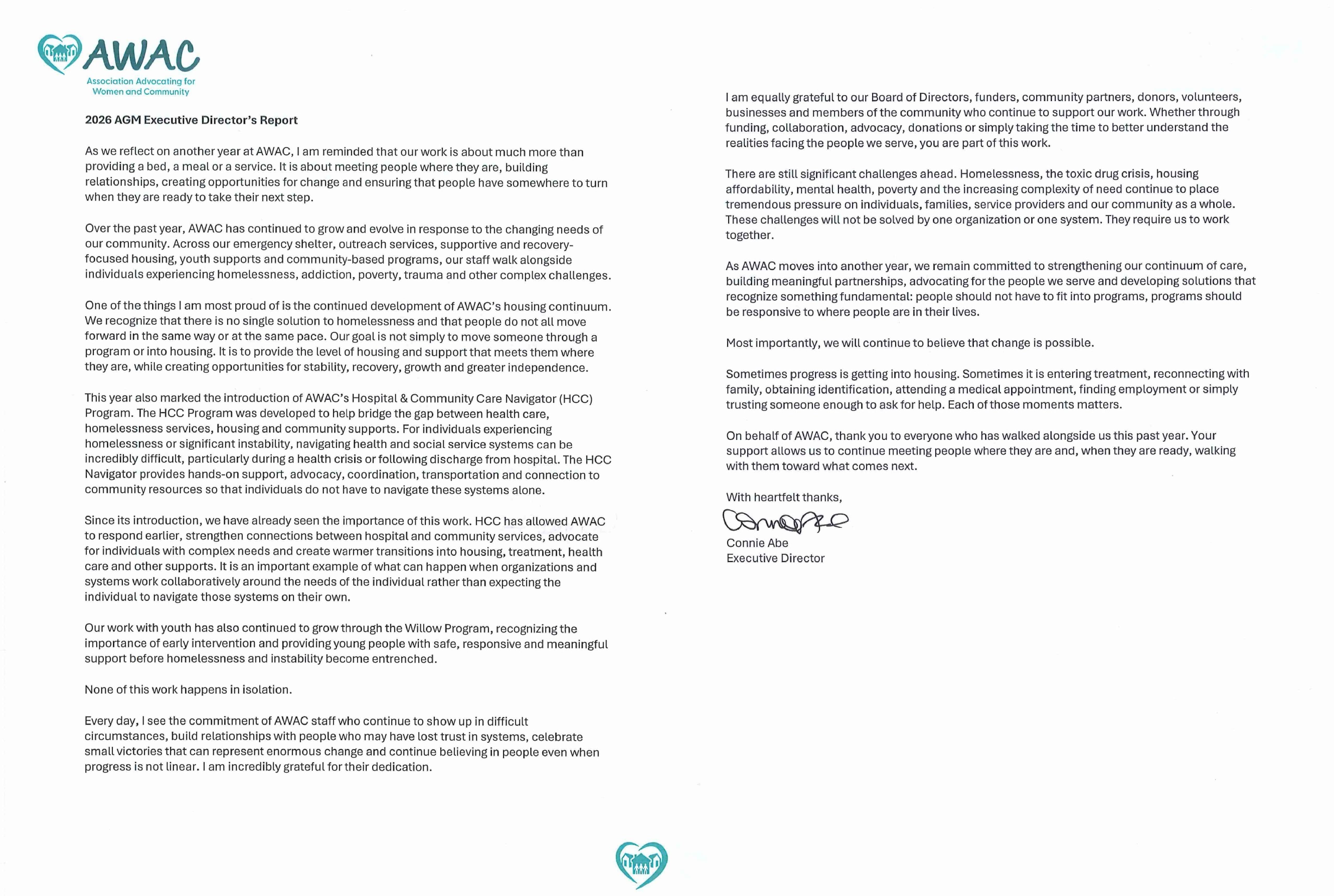 Letter from AWAC's Executive Director, Connie Abe ahead of our next AGM