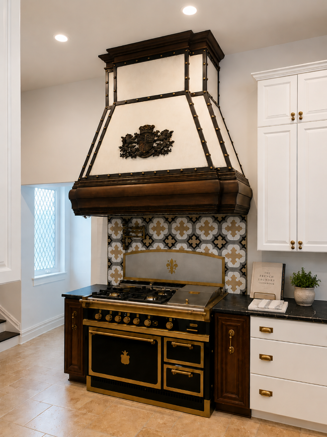 Kitchen after renovation showing custom hood