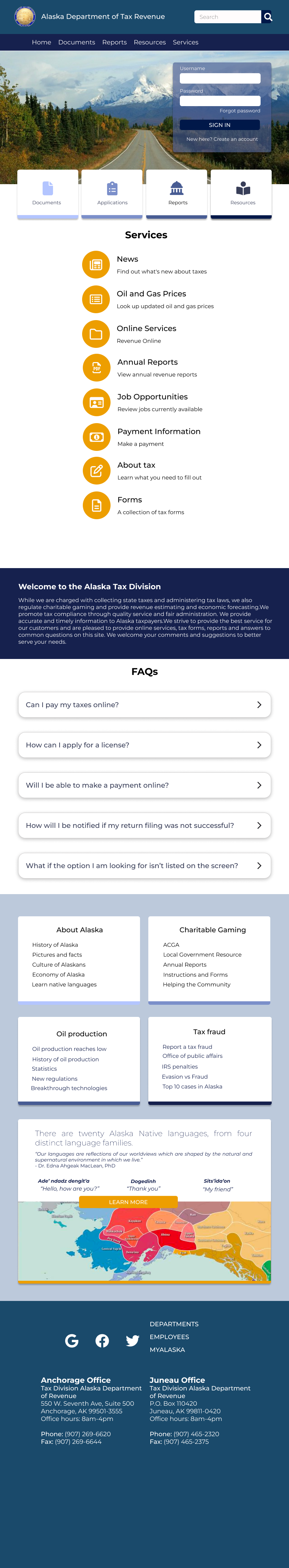 Full length screenshot of a website home page at tablet size