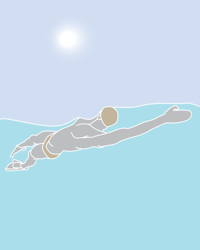 Overcast swim with sun breaking through the clouds.