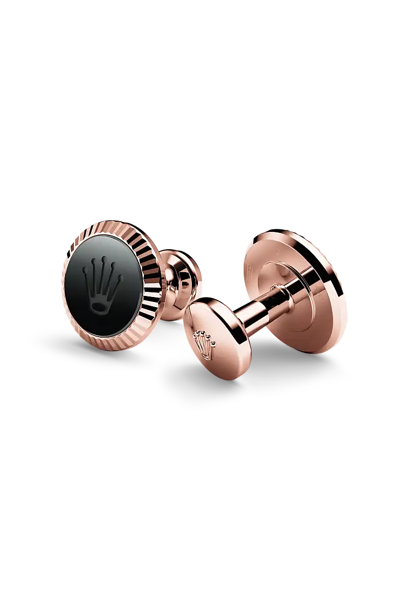Rolex 'Fluted' cufflinks in Everose gold and ceramic, A1035 at Langfords Jewellers