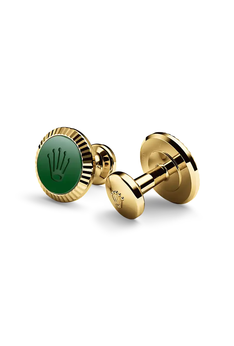 Rolex 'Fluted' cufflinks in Yellow gold and ceramic, A1038 at Langfords Jewellers