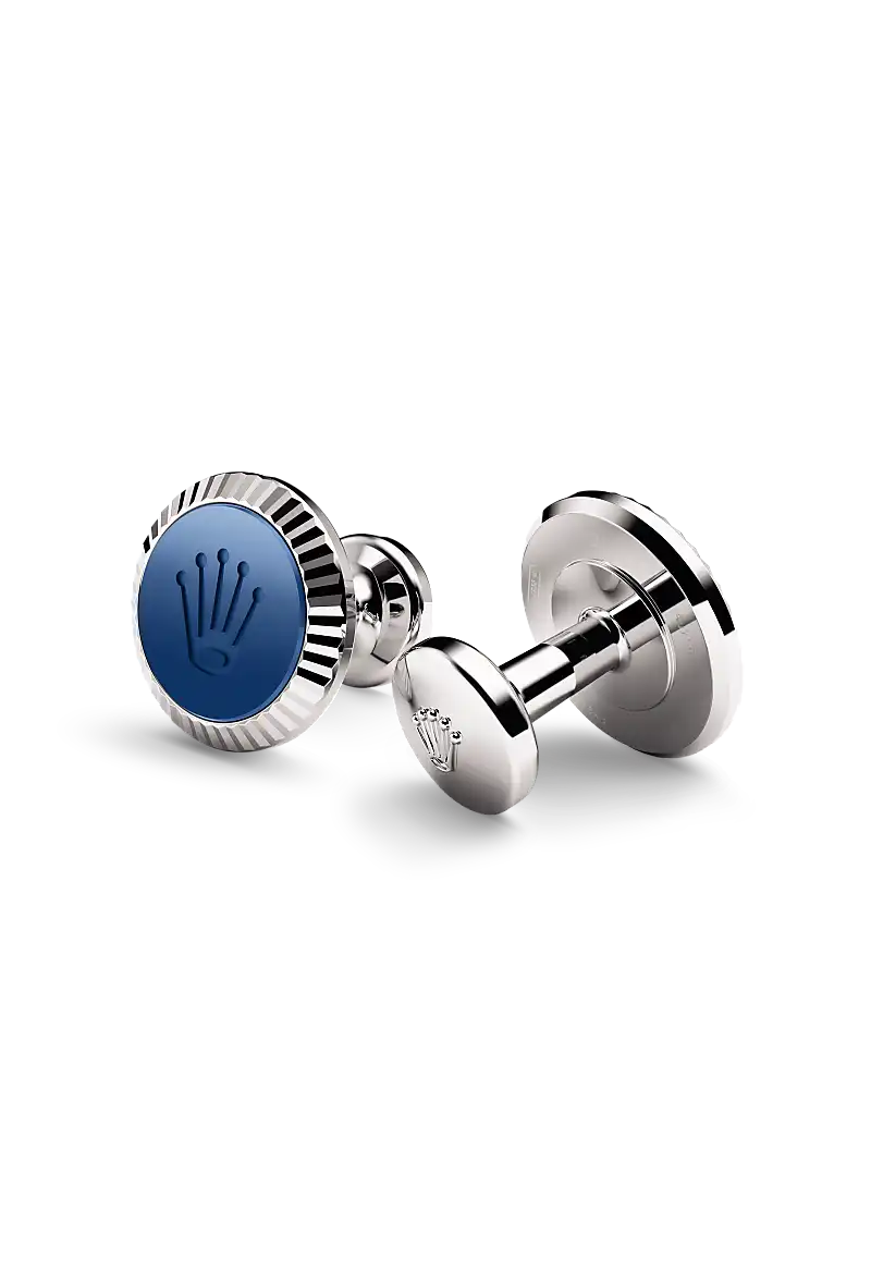 Rolex 'Fluted' cufflinks in White gold and ceramic, A1039 at Langfords Jewellers